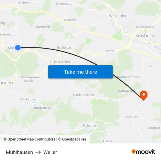Mühlhausen to Weiler map