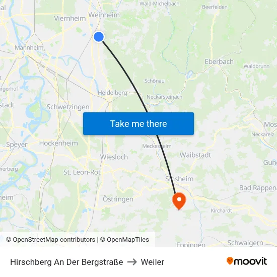 Hirschberg An Der Bergstraße to Weiler map
