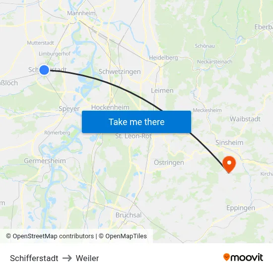 Schifferstadt to Weiler map