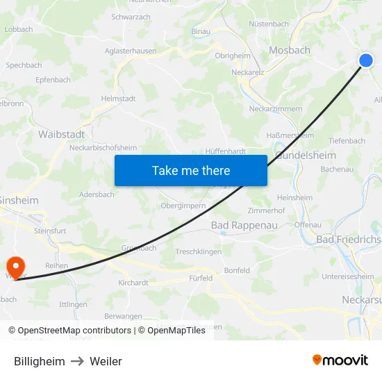 Billigheim to Weiler map
