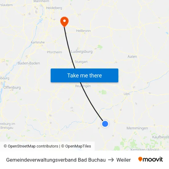 Gemeindeverwaltungsverband Bad Buchau to Weiler map