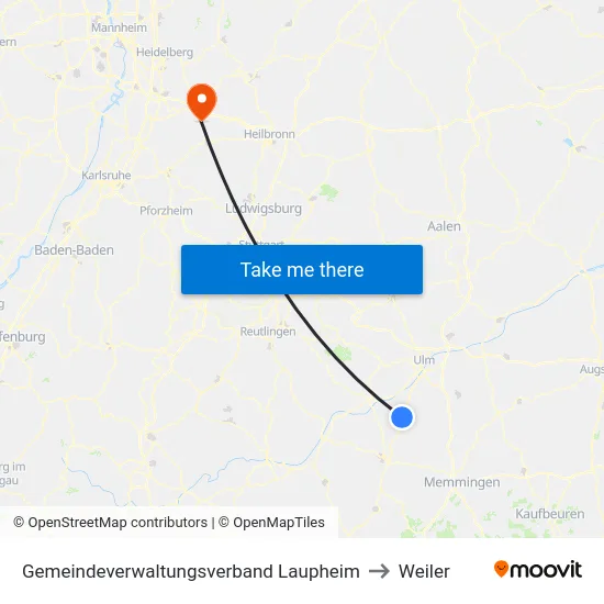 Gemeindeverwaltungsverband Laupheim to Weiler map