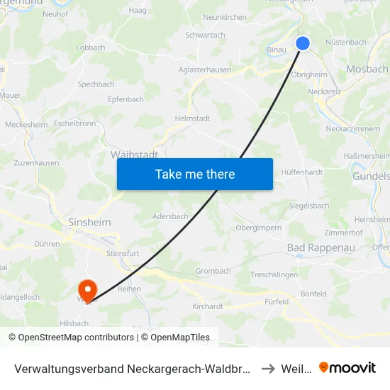 Verwaltungsverband Neckargerach-Waldbrunn to Weiler map