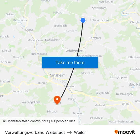 Verwaltungsverband Waibstadt to Weiler map