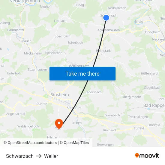 Schwarzach to Weiler map
