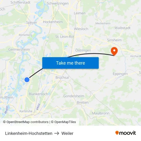Linkenheim-Hochstetten to Weiler map