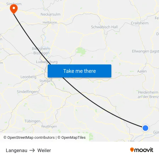 Langenau to Weiler map