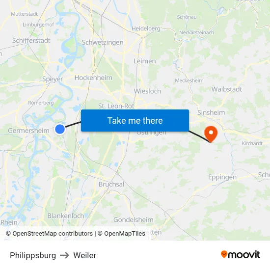 Philippsburg to Weiler map