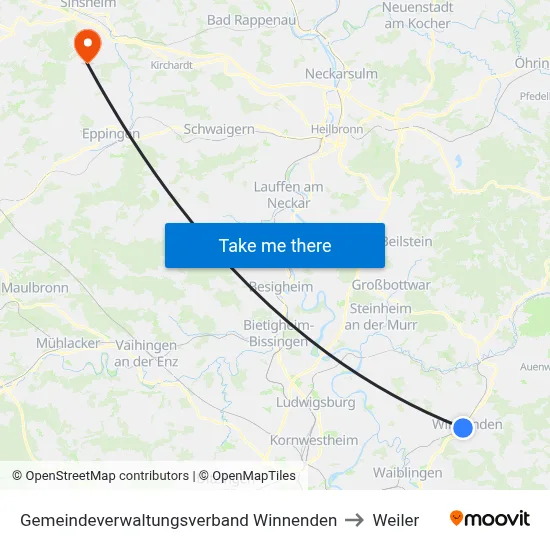 Gemeindeverwaltungsverband Winnenden to Weiler map