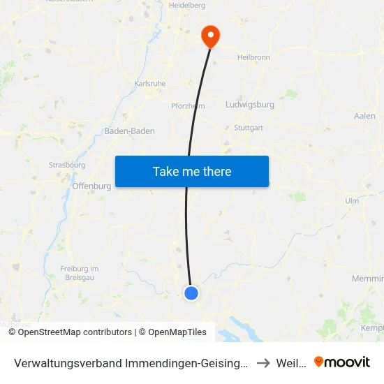 Verwaltungsverband Immendingen-Geisingen to Weiler map