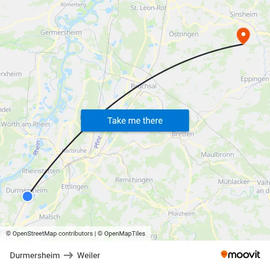 Durmersheim to Weiler map