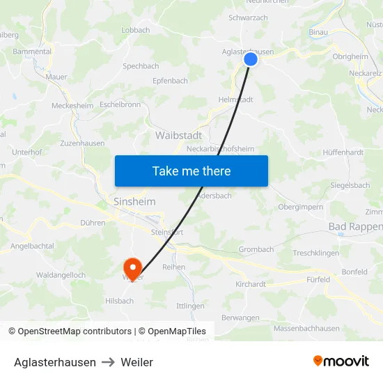 Aglasterhausen to Weiler map