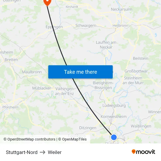 Stuttgart-Nord to Weiler map