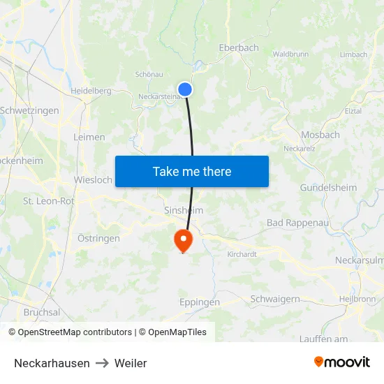 Neckarhausen to Weiler map