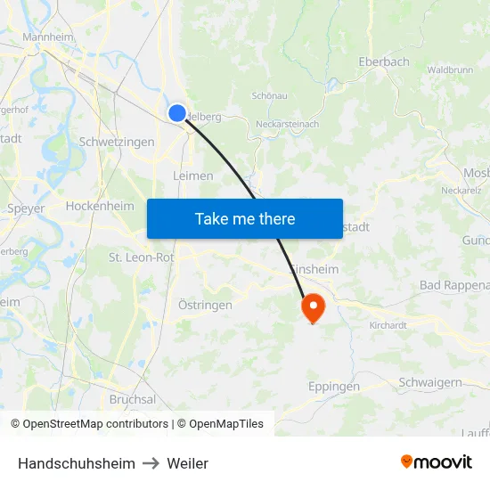 Handschuhsheim to Weiler map