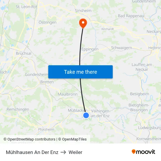 Mühlhausen An Der Enz to Weiler map