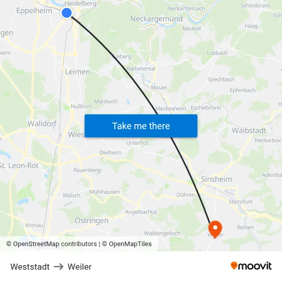Weststadt to Weiler map