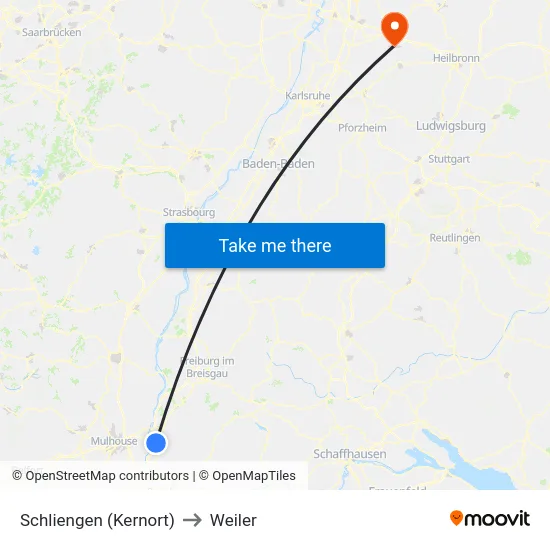 Schliengen (Kernort) to Weiler map