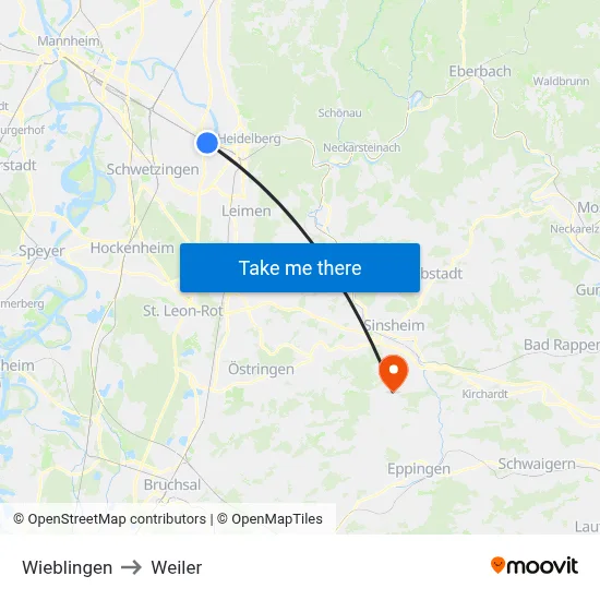 Wieblingen to Weiler map