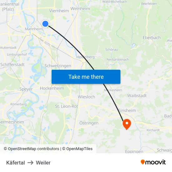 Käfertal to Weiler map