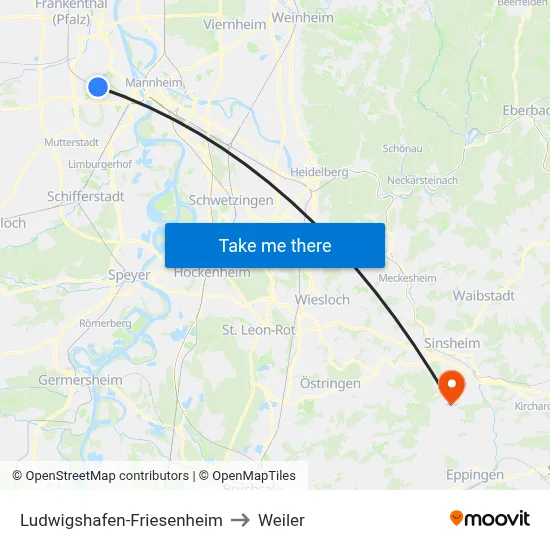 Ludwigshafen-Friesenheim to Weiler map