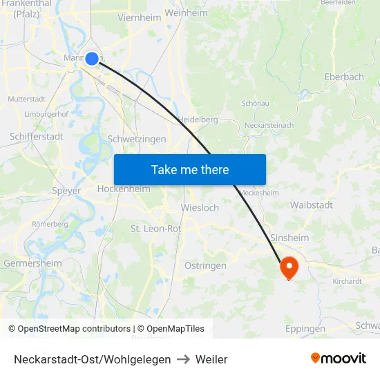 Neckarstadt-Ost/Wohlgelegen to Weiler map