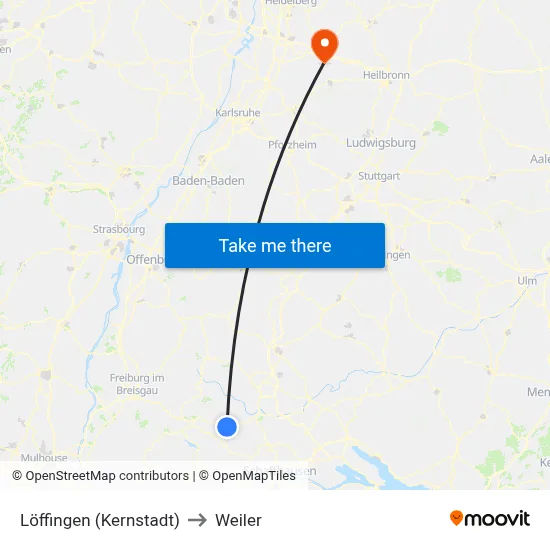 Löffingen (Kernstadt) to Weiler map