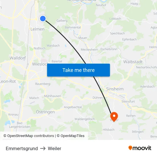 Emmertsgrund to Weiler map