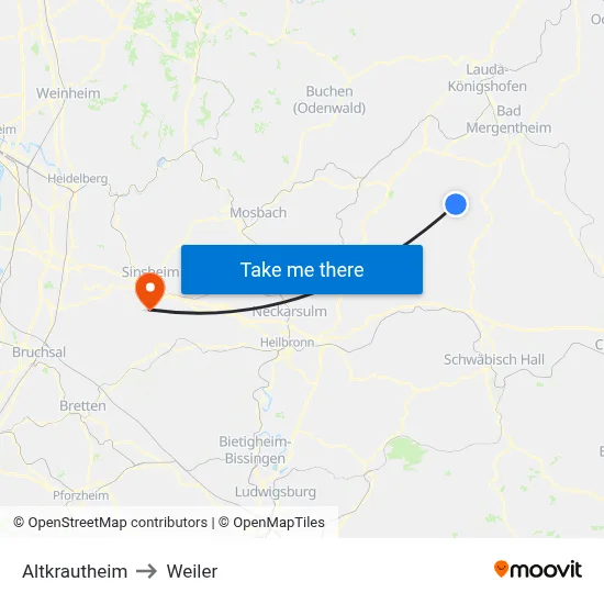 Altkrautheim to Weiler map
