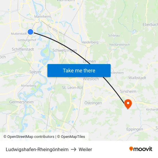 Ludwigshafen-Rheingönheim to Weiler map