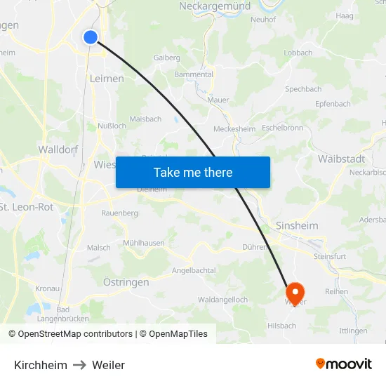 Kirchheim to Weiler map