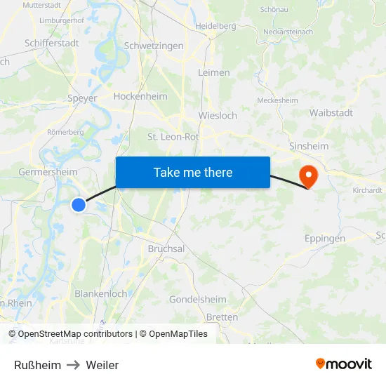 Rußheim to Weiler map