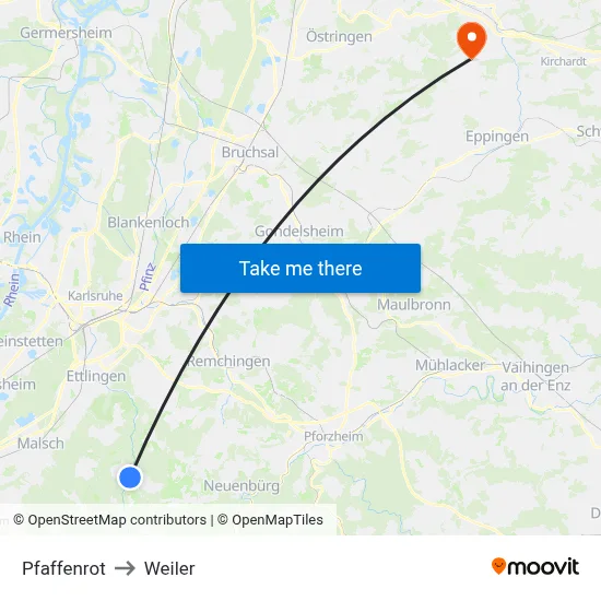 Pfaffenrot to Weiler map