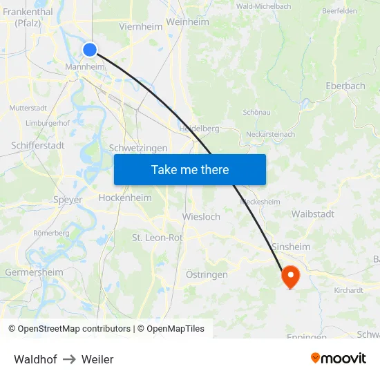 Waldhof to Weiler map