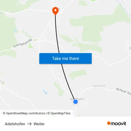 Adelshofen to Weiler map