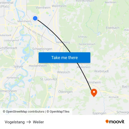Vogelstang to Weiler map