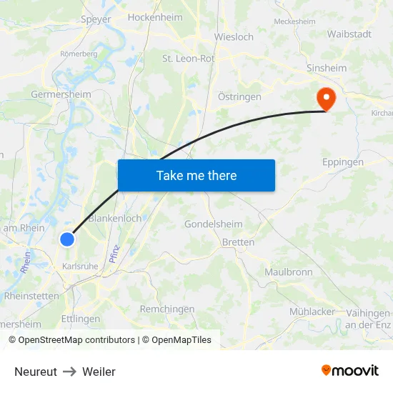Neureut to Weiler map