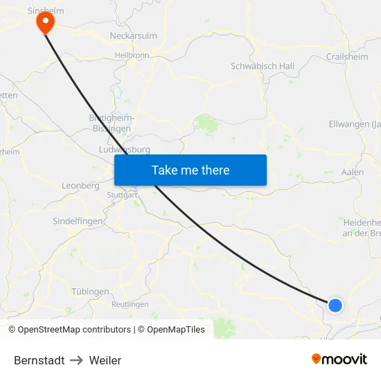 Bernstadt to Weiler map