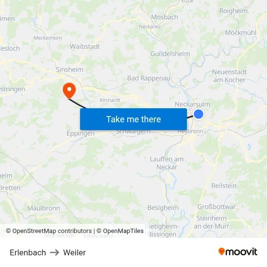 Erlenbach to Weiler map