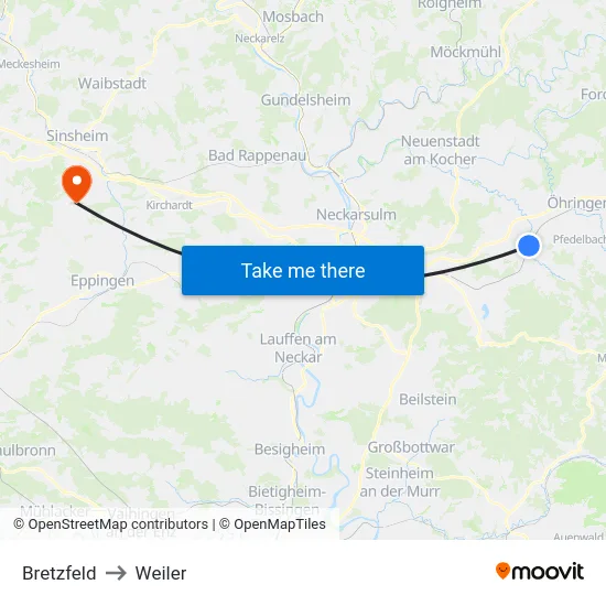 Bretzfeld to Weiler map