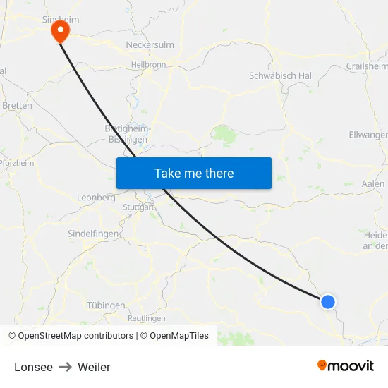 Lonsee to Weiler map