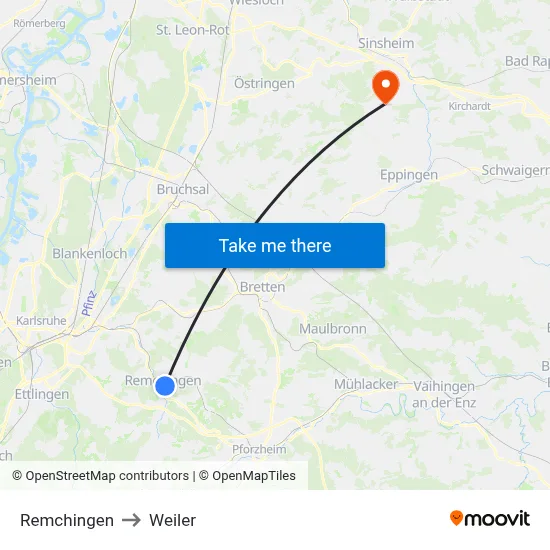 Remchingen to Weiler map