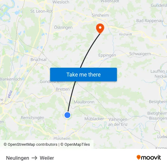 Neulingen to Weiler map