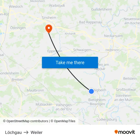 Löchgau to Weiler map