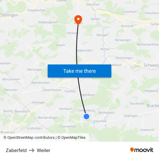 Zaberfeld to Weiler map