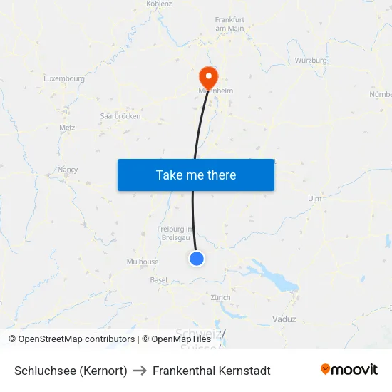Schluchsee (Kernort) to Frankenthal Kernstadt map
