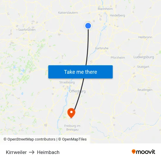 Kirrweiler to Heimbach map