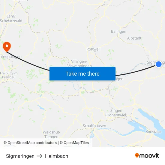 Sigmaringen to Heimbach map