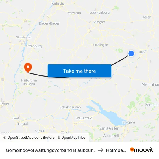Gemeindeverwaltungsverband Blaubeuren to Heimbach map