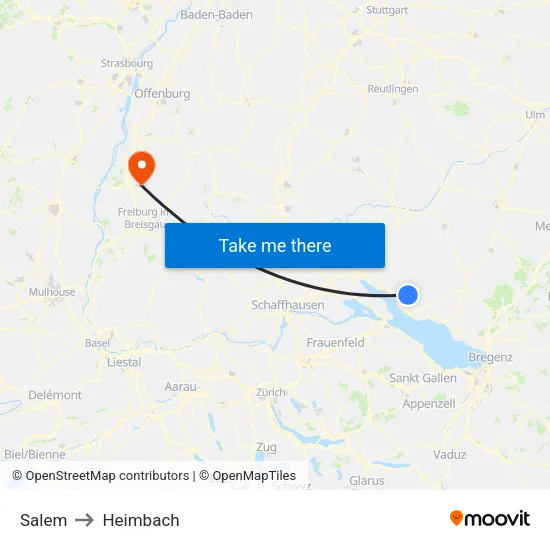Salem to Heimbach map